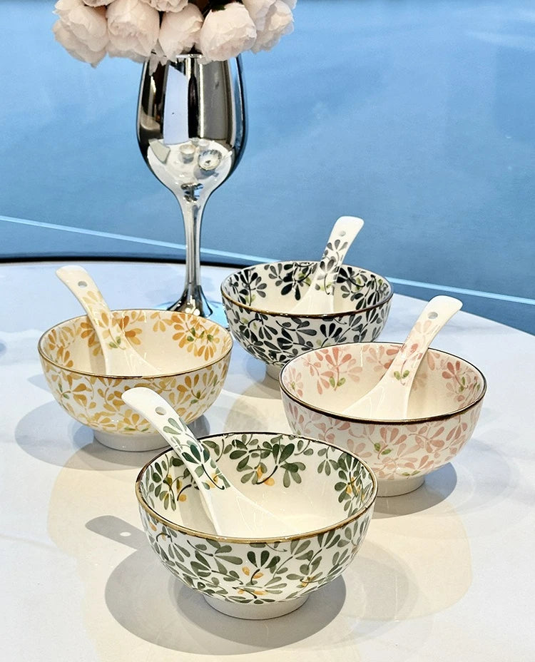 Beautiful vintage floral Hand-Painted Ceramic Bowl with gold rim