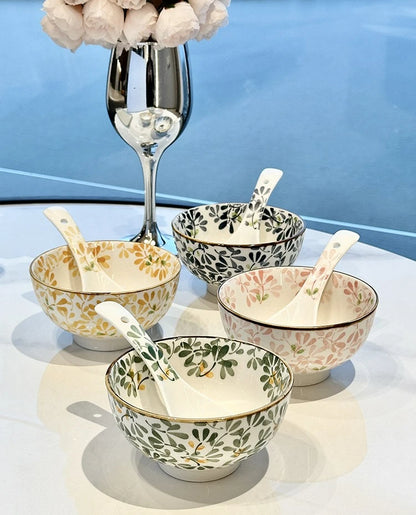 Beautiful vintage floral Hand-Painted Ceramic Bowl with gold rim