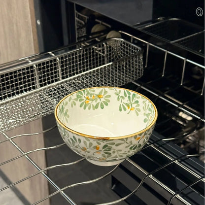 Beautiful vintage floral Hand-Painted Ceramic Bowl with gold rim