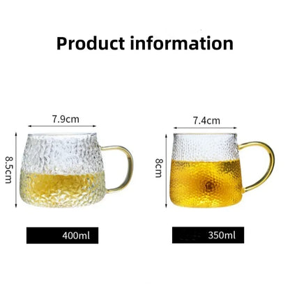 350ml / 400ml Hammer Pattern Coffee & Tea Cup – Heat Resistant Glass Mug