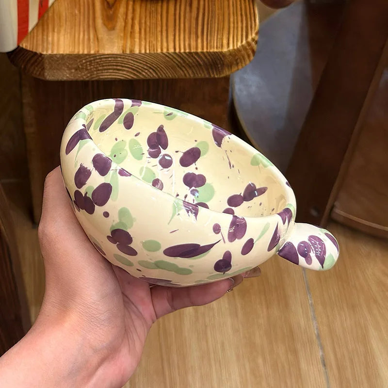 Unique Colorful Ink-Splashed Ceramic Bowl- cup with Handle