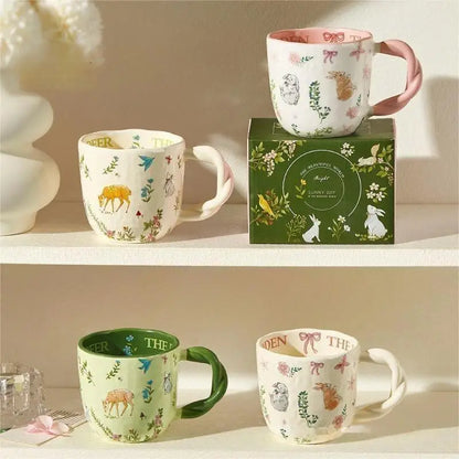 Cute Ceramic Cup with Creative Fried Dough Twist Handle