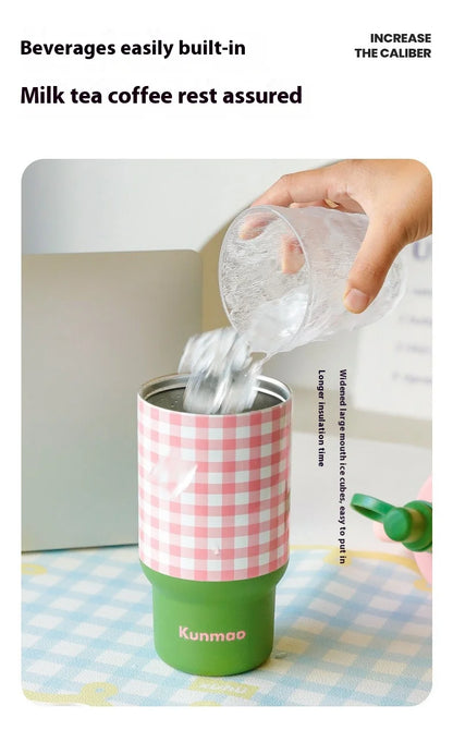 2025 New Extra large 800ML Insulated Thermos Travel Coffee Cup with Built-in Tea Container & Straw