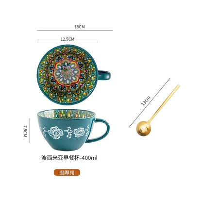 Unique Bohemian Pattern Ceramic Cup – Large 400ml Capacity