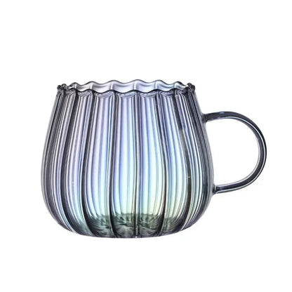 400ml High Borosilicate Glass Cup – Creative Striped Pumpkin-Shaped Mug