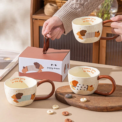300ML Ceramic Mug – Coffee & Tea Cup with dog pattern design and Unique Handle