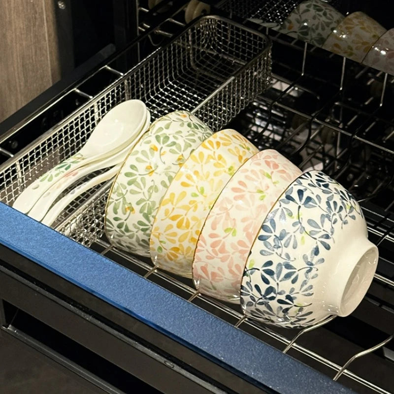 Beautiful vintage floral Hand-Painted Ceramic Bowl with gold rim