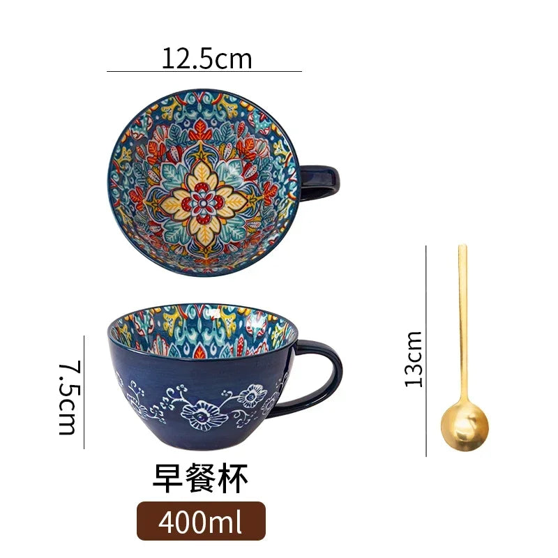 Unique Bohemian Pattern Ceramic Cup – Large 400ml Capacity