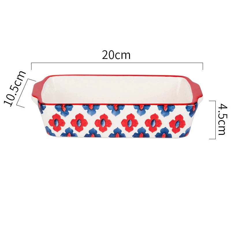 Flowers Rectangular Oval Ceramic Bakeware Pan with Handle – Multi-Size Baking Dish