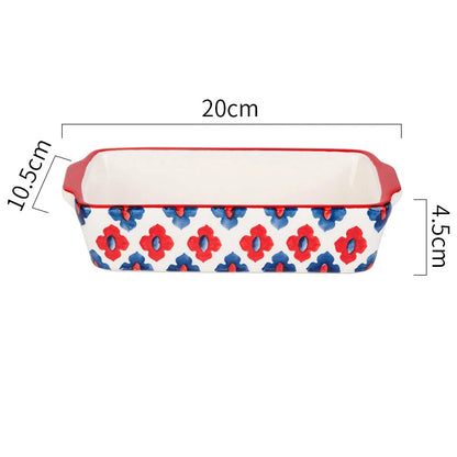 Flowers Rectangular Oval Ceramic Bakeware Pan with Handle – Multi-Size Baking Dish