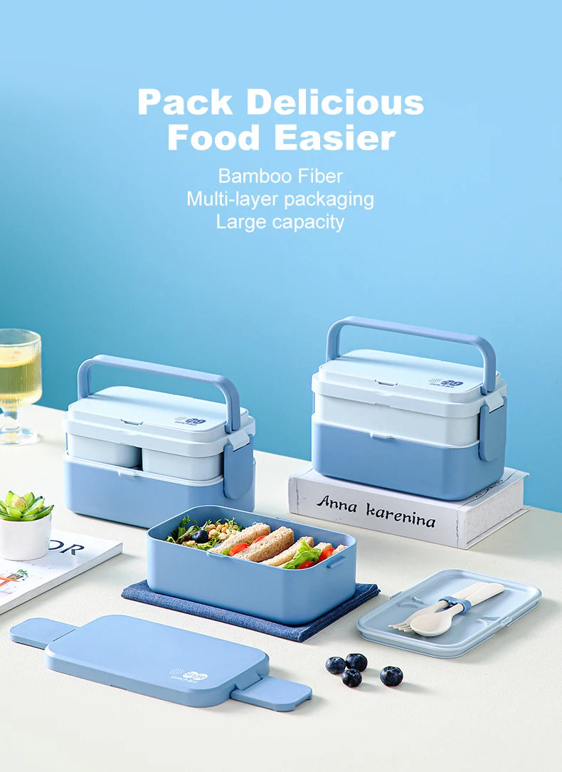 Eco-friendly Bamboo Fiber Lunch Box 3in1 Double Layer