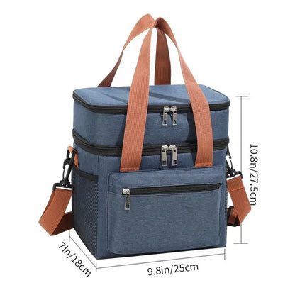 Double Layers Large Capacity Lunch Bag Thermal Insulation Picnic Bag With Shoulder Strap