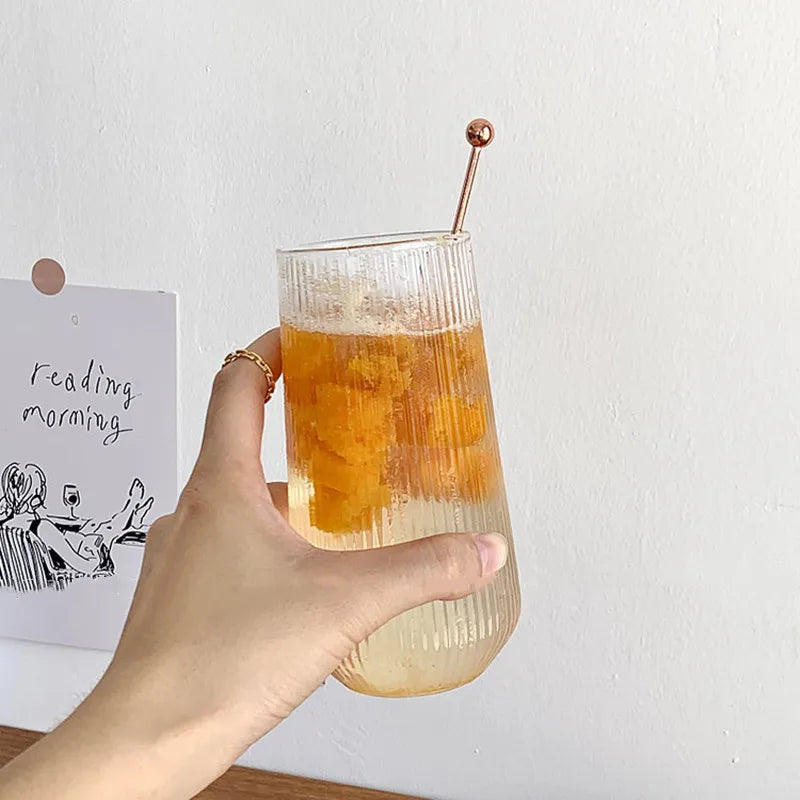500ml Simple Stripe Glass Cup – Elegant Drinking Glassware for Hot & Cold Beverages