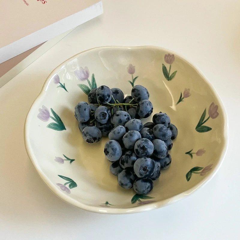 Hand-Painted Ceramic Bowl – Cream Porcelain with Floral Design (17.5 x 5cm)