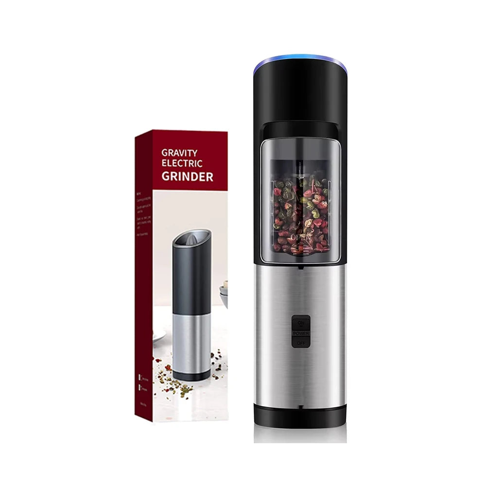 Electric Salt & Pepper Grinder – Gravity Automatic Spice Mill with LED Light