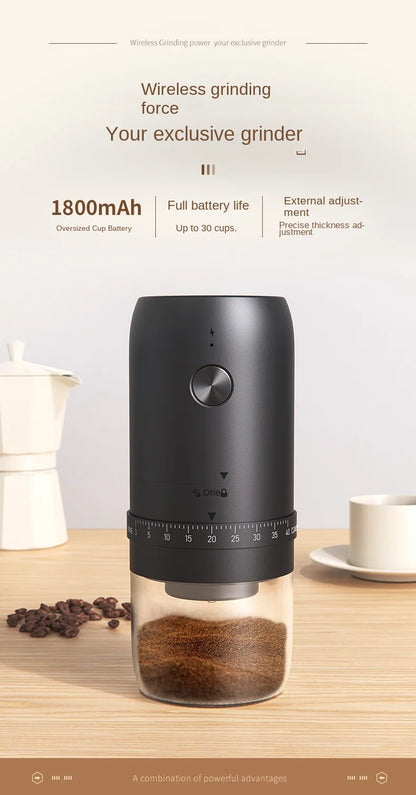 Portable Electric Coffee Bean Grinder – 40 Gears Adjustable, Rechargeable & Powerful