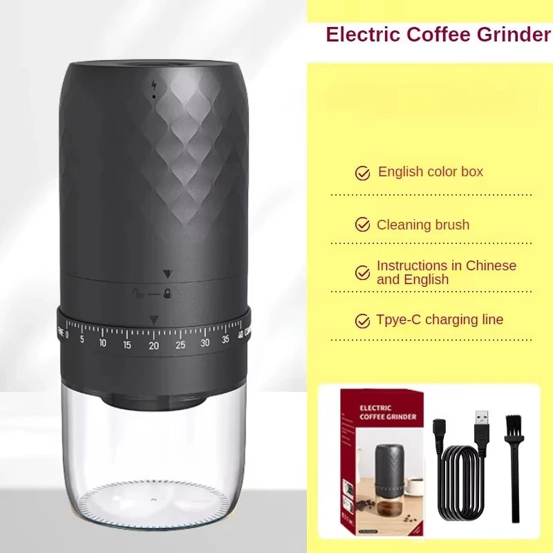 Portable Electric Coffee Bean Grinder – 40 Gears Adjustable, Rechargeable & Powerful