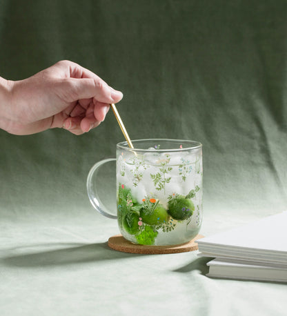 Green Botanical Pattern Borosilicate Glass Cup – 450ml & 500ml Sizes Available