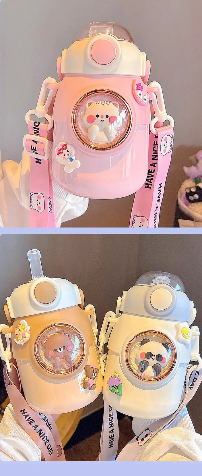 Thermos bottle-Thermal Insulated Bottle with build-n straw and strap