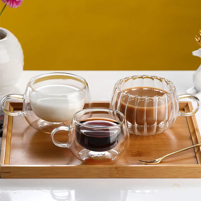 Stripe Coffee & Tea Mug – Double Wall Borosilicate Glass Cup