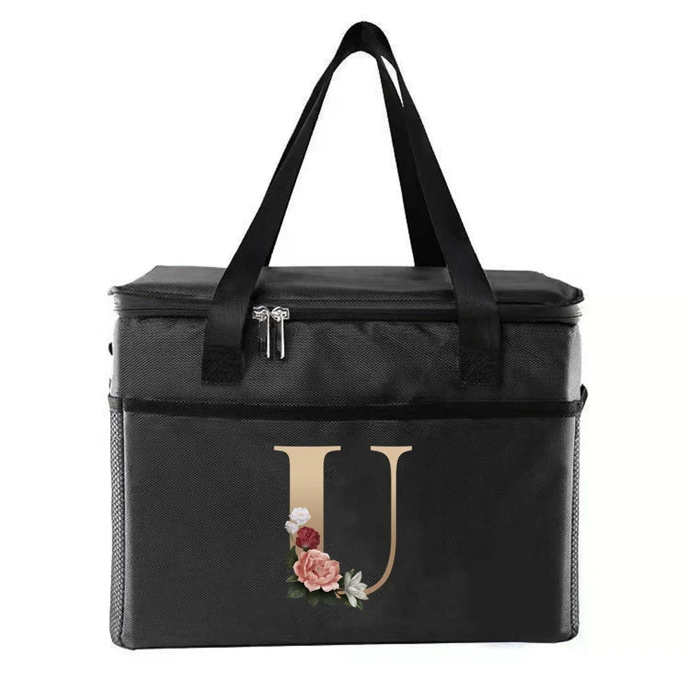 personalized gold letter printing picnic Bag Portable Lunch Bags Insulated Cooler Bag