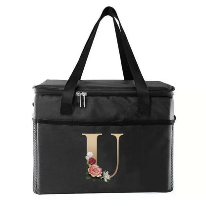 personalized gold letter printing picnic Bag Portable Lunch Bags Insulated Cooler Bag