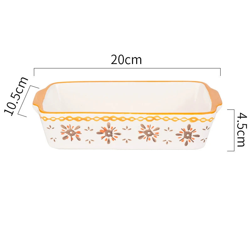 Flowers Rectangular Oval Ceramic Bakeware Pan with Handle – Multi-Size Baking Dish