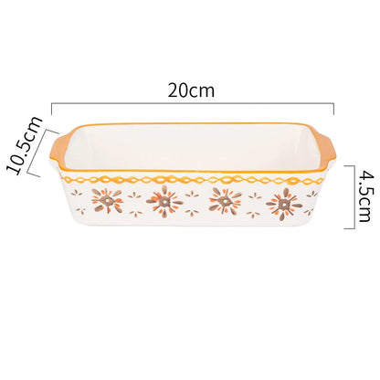 Flowers Rectangular Oval Ceramic Bakeware Pan with Handle – Multi-Size Baking Dish