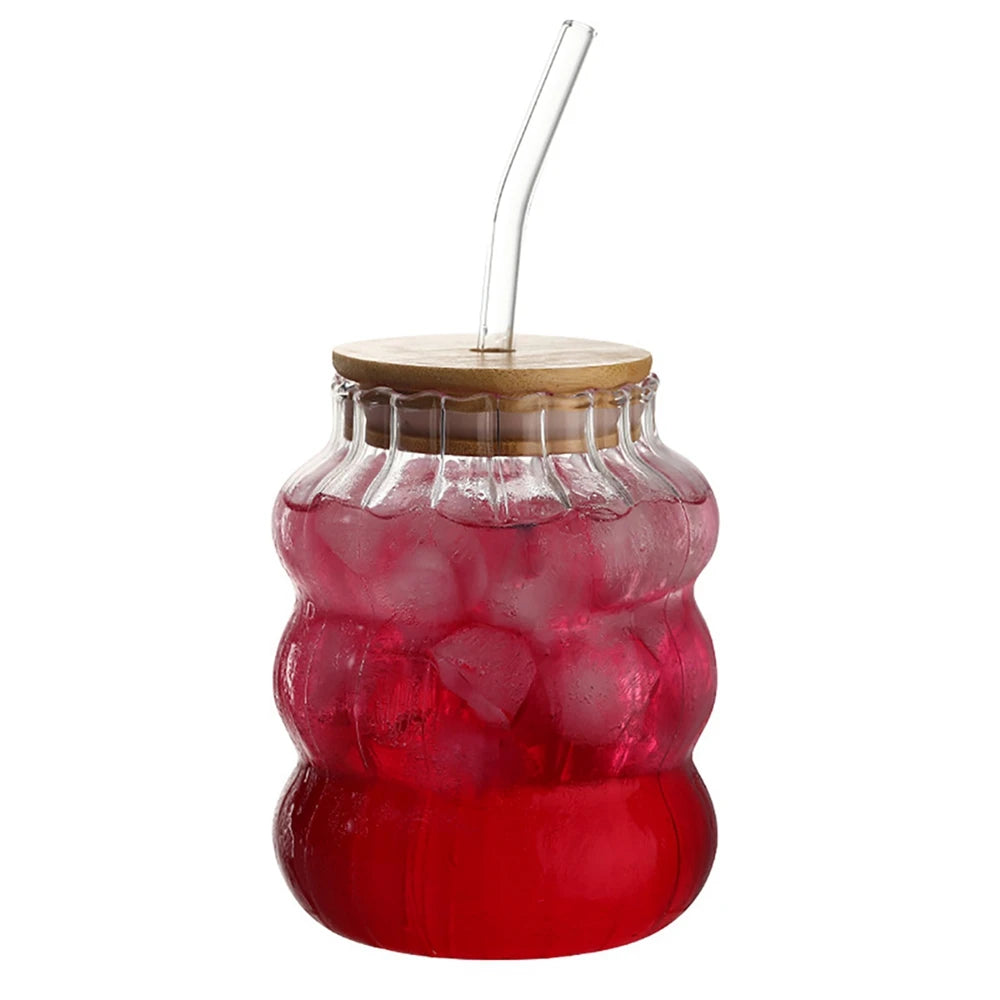 350/500/550/750ML Can-Shaped Glass Cups with Bamboo Lids & Glass Straws