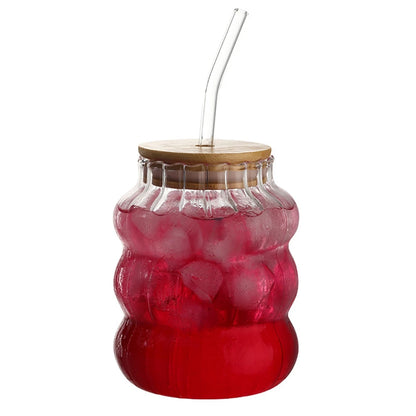 350/500/550/750ML Can-Shaped Glass Cups with Bamboo Lids & Glass Straws