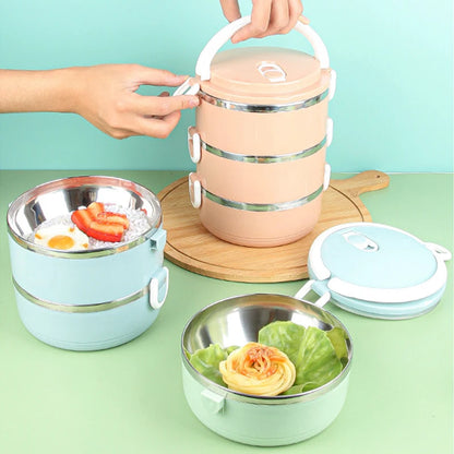 Multi-layer Thermal Lunch Box Stackable Round Metal Stainless Steel container