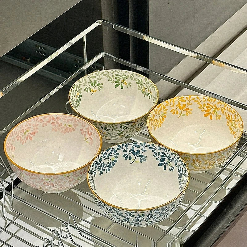 Beautiful vintage floral Hand-Painted Ceramic Bowl with gold rim