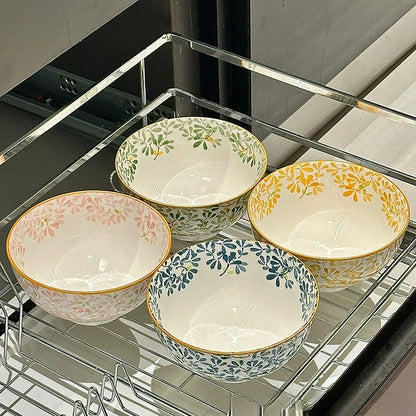 Beautiful vintage floral Hand-Painted Ceramic Bowl with gold rim