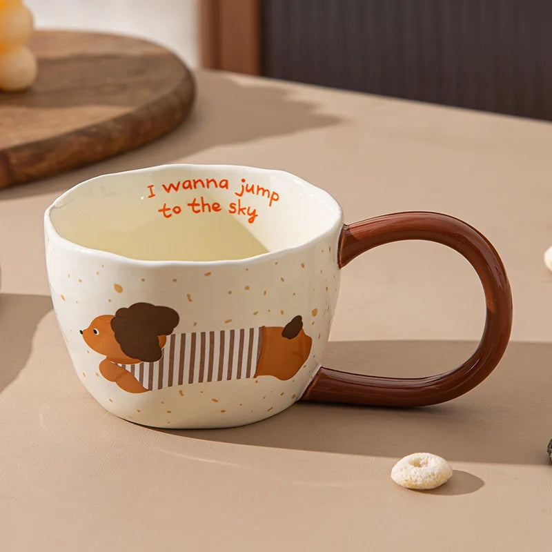 300ML Ceramic Mug – Coffee & Tea Cup with dog pattern design and Unique Handle