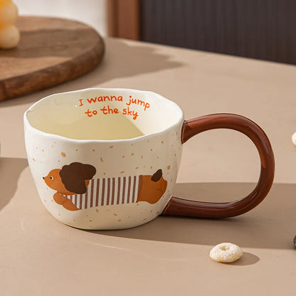 300ML Ceramic Mug – Coffee & Tea Cup with dog pattern design and Unique Handle