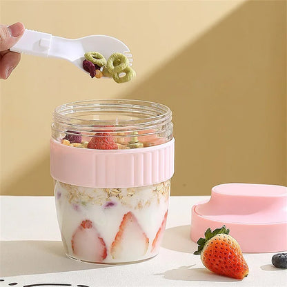 Portable Breakfast Cup with Spoon — Oatmeal, Cereal, Yogurt- On-the-Go Food Container