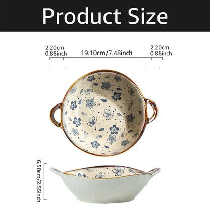 Beautiful Ceramic Pottery Bowl – Floral Rustic Pattern with Handle (7.5 Inch)