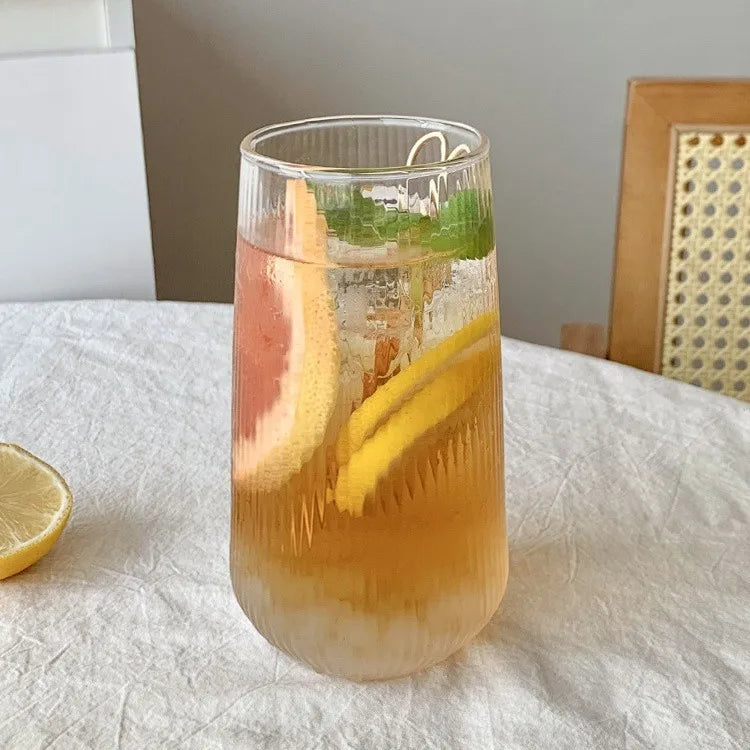500ml Simple Stripe Glass Cup – Elegant Drinking Glassware for Hot & Cold Beverages