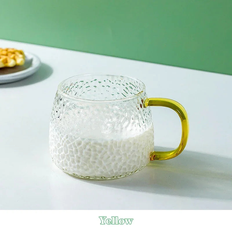 400ml Hammer Pattern Air Bubble Glass Cup – Color Handle