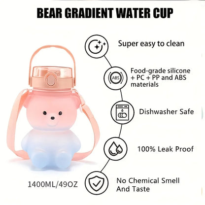 Cute Bear Shape Water Bottle with Straw & Shoulder Strap