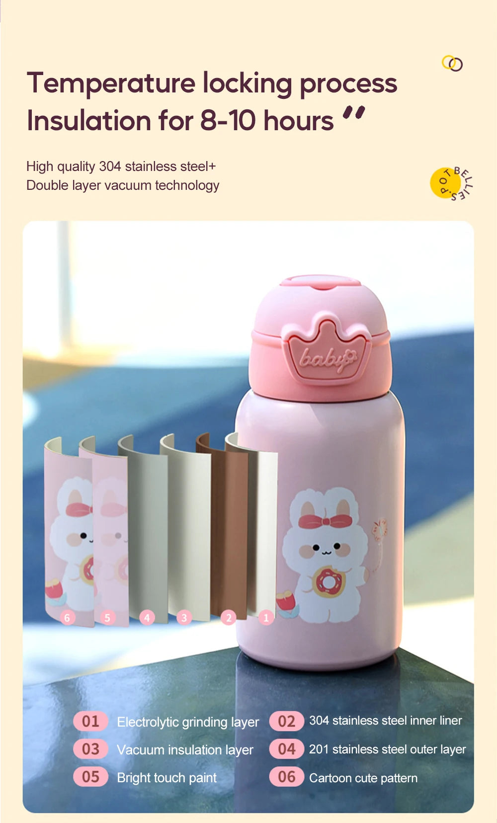 500ML Kids Thermos Bottle with Strap & Carry Bag