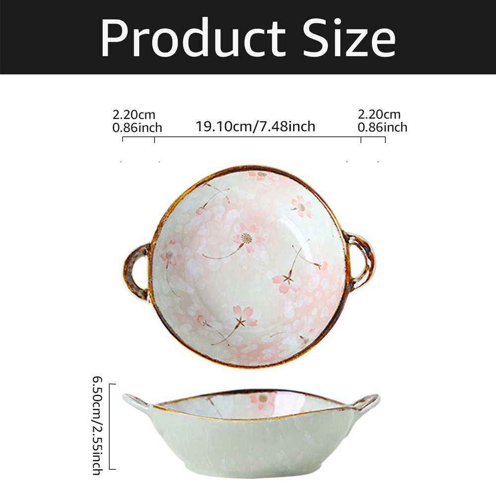 Beautiful Ceramic Pottery Bowl – Floral Rustic Pattern with Handle (7.5 Inch)