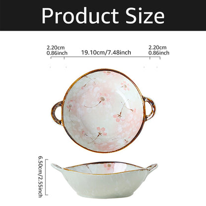 Beautiful Ceramic Pottery Bowl – Floral Rustic Pattern with Handle (7.5 Inch)