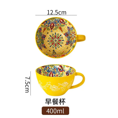 Unique Bohemian Pattern Ceramic Cup – Large 400ml Capacity