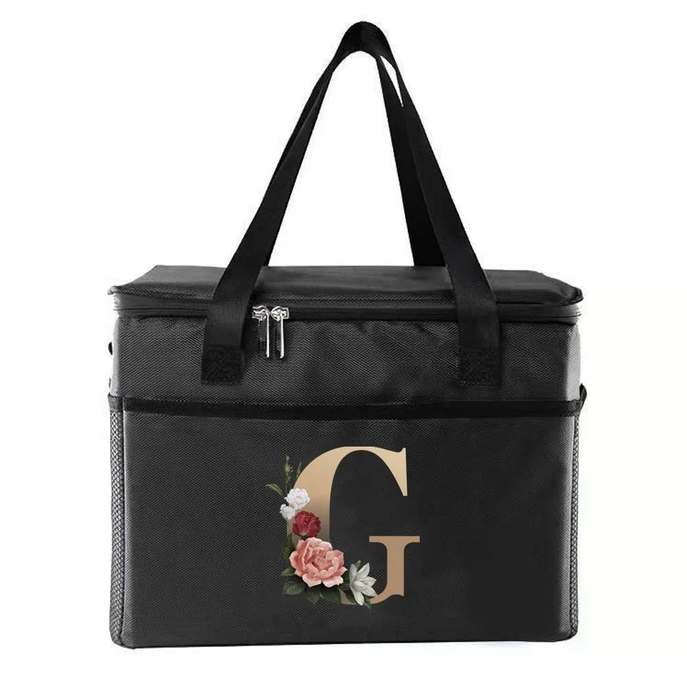 personalized gold letter printing picnic Bag Portable Lunch Bags Insulated Cooler Bag