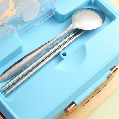 Cute Kids Lunch Box with multiple Compartments and cutlery set