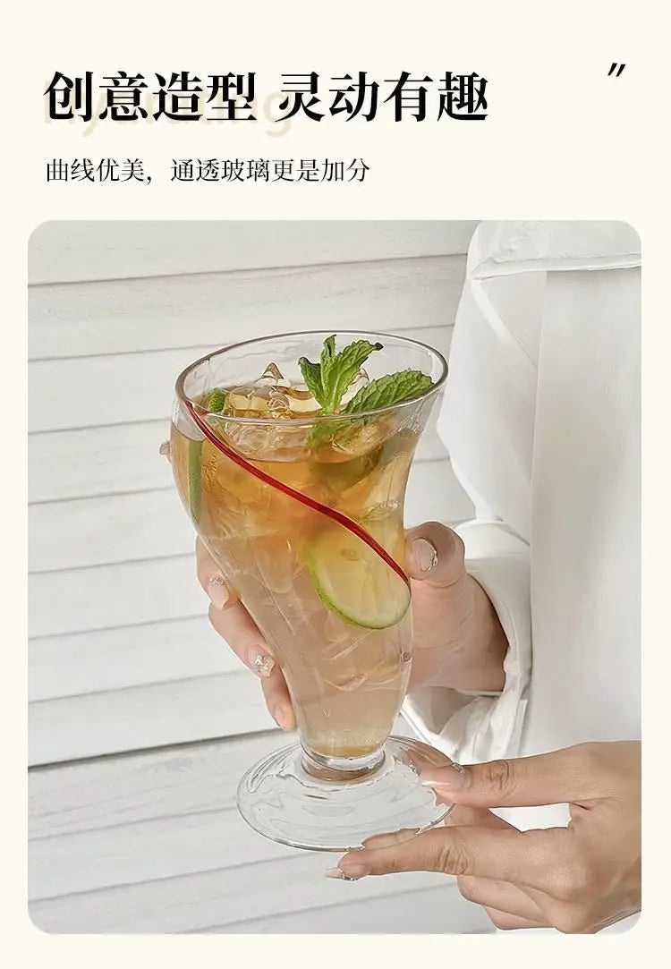 Premium Creative Design Glass Cup – 470ml Unique Drinkware