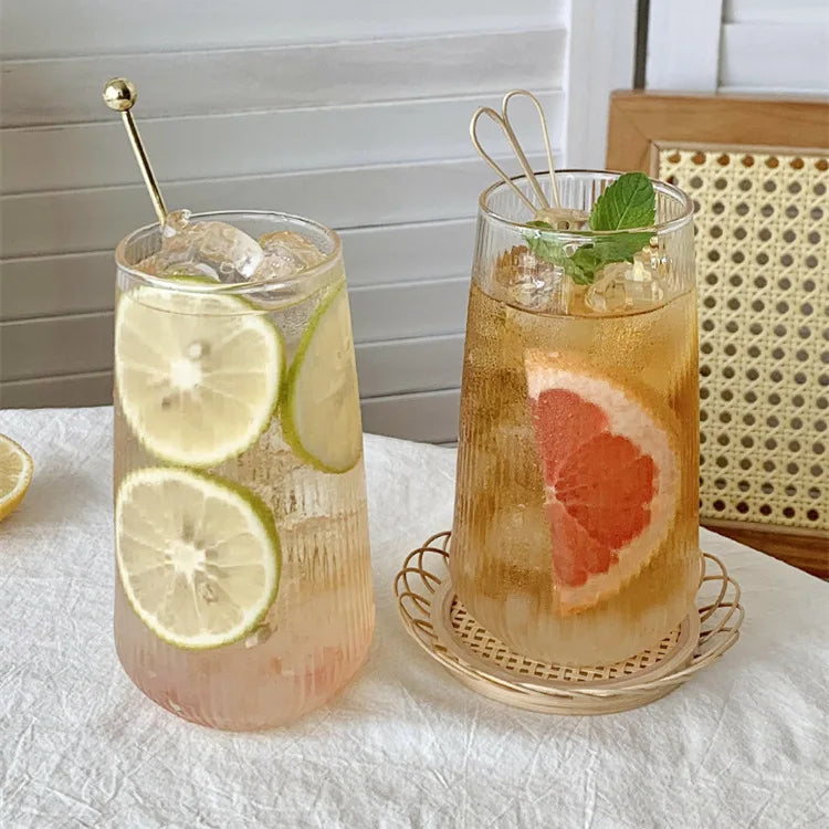 500ml Simple Stripe Glass Cup – Elegant Drinking Glassware for Hot & Cold Beverages