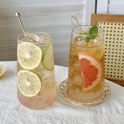 500ml Simple Stripe Glass Cup – Elegant Drinking Glassware for Hot & Cold Beverages