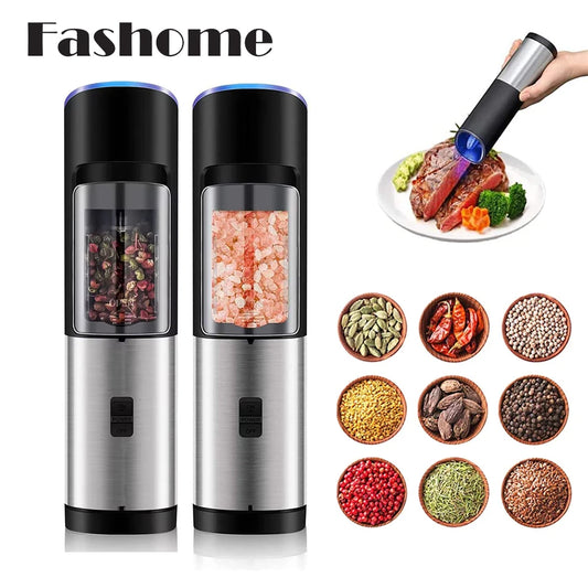 Electric Salt & Pepper Grinder – Gravity Automatic Spice Mill with LED Light
